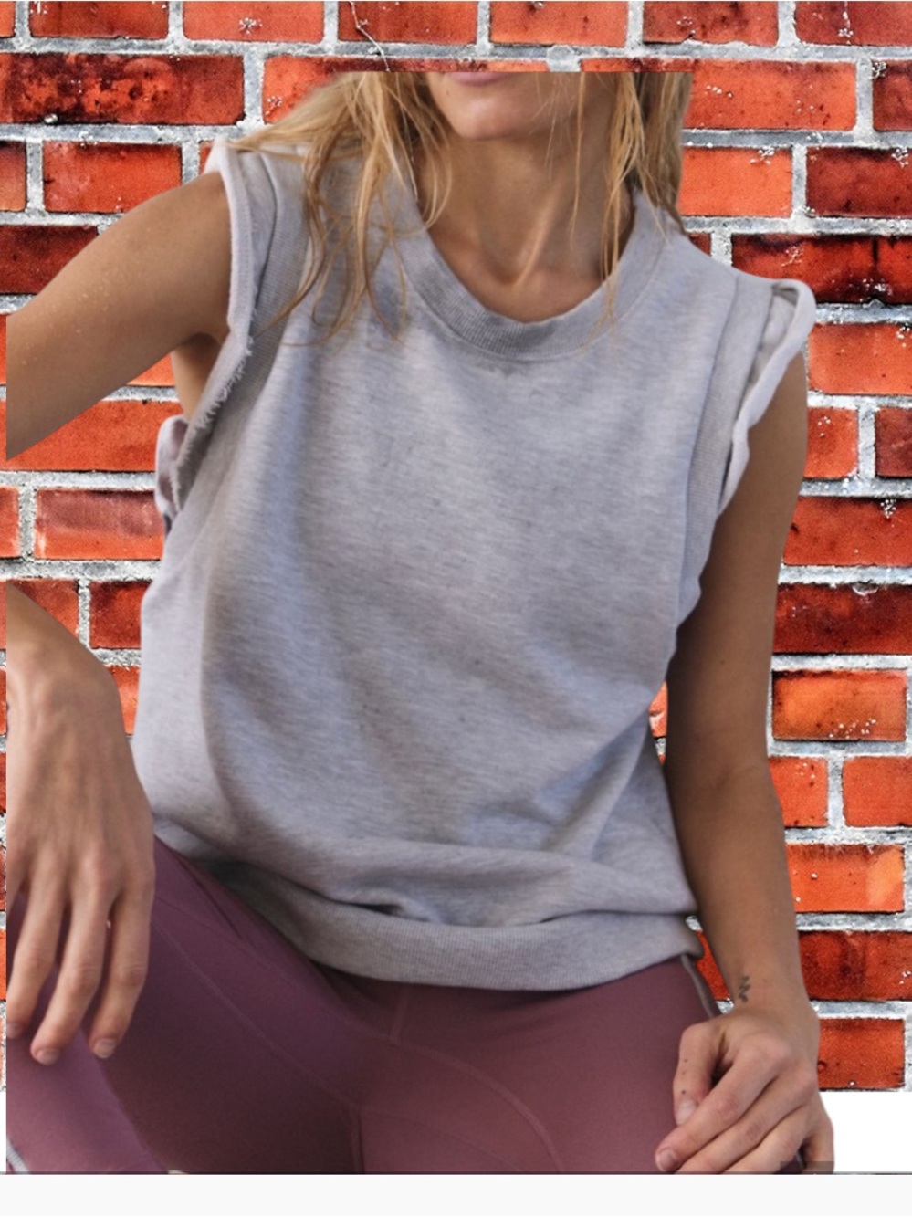 FREE PEOPLE FLUTTER DISTRESSED SWEATSHIRT TANK LARGE LIGHT GREY